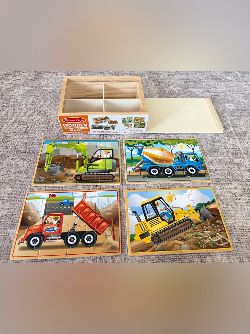 Melissa & Doug Construction Vehicles 4-in-1 Wooden Jigsaw Puzzles in a Box